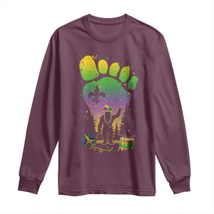 Mardi Gras Bigfoot Long Sleeve Shirt Sasquatch Forest Footprint Carnival Party TS14 Maroon Print Your Wear