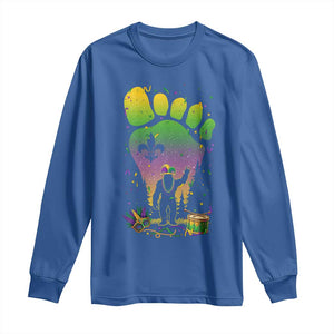 Mardi Gras Bigfoot Long Sleeve Shirt Sasquatch Forest Footprint Carnival Party TS14 Royal Blue Print Your Wear