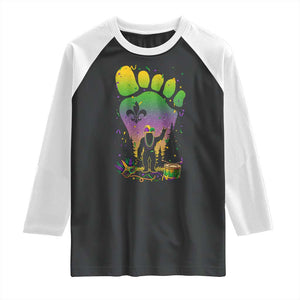 Mardi Gras Bigfoot Raglan Shirt Sasquatch Forest Footprint Carnival Party TS14 Black White Print Your Wear