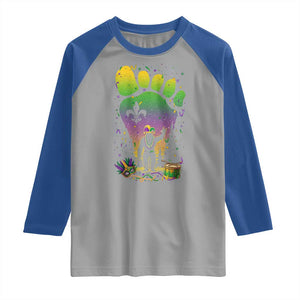 Mardi Gras Bigfoot Raglan Shirt Sasquatch Forest Footprint Carnival Party TS14 Sport Gray Royal Print Your Wear