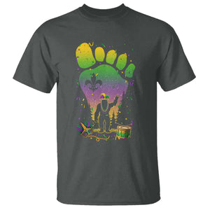 Mardi Gras Bigfoot T Shirt Sasquatch Forest Footprint Carnival Party TS14 Dark Heather Print Your Wear
