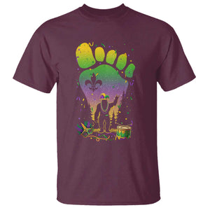 Mardi Gras Bigfoot T Shirt Sasquatch Forest Footprint Carnival Party TS14 Maroon Print Your Wear