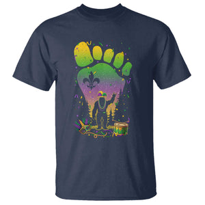 Mardi Gras Bigfoot T Shirt Sasquatch Forest Footprint Carnival Party TS14 Navy Print Your Wear