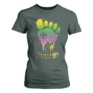 Mardi Gras Bigfoot T Shirt For Women Sasquatch Forest Footprint Carnival Party TS14 Dark Forest Green Print Your Wear