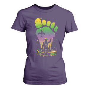 Mardi Gras Bigfoot T Shirt For Women Sasquatch Forest Footprint Carnival Party TS14 Purple Print Your Wear