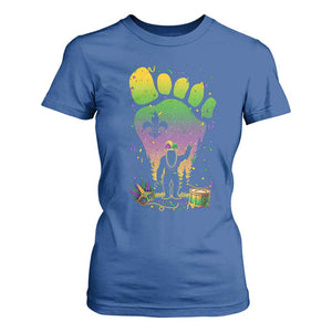 Mardi Gras Bigfoot T Shirt For Women Sasquatch Forest Footprint Carnival Party TS14 Royal Blue Print Your Wear