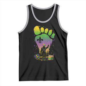 Mardi Gras Bigfoot Tank Top Sasquatch Forest Footprint Carnival Party TS14 Black Athletic Heather Print Your Wear