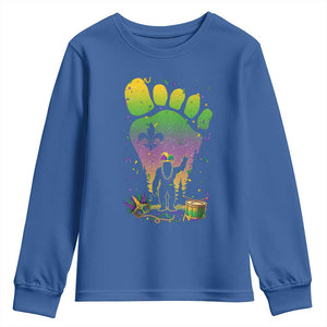 Mardi Gras Bigfoot Youth Sweatshirt Sasquatch Forest Footprint Carnival Party TS14 Royal Blue Print Your Wear