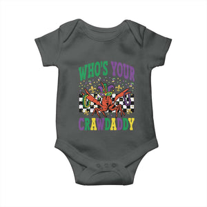 Mardi Gras Crawfish Baby Onesie Who Is Your Crawdaddy TS14 Dark Heather Print Your Wear
