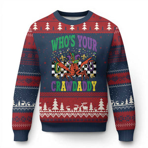 Mardi Gras Crawfish Ugly Christmas Sweater Who Is Your Crawdaddy TS14 Navy Red Print Your Wear