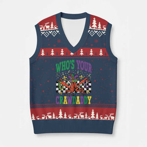 Mardi Gras Crawfish V-Neck Knit Sweater Vest Who Is Your Crawdaddy TS14 Navy Red Print Your Wear