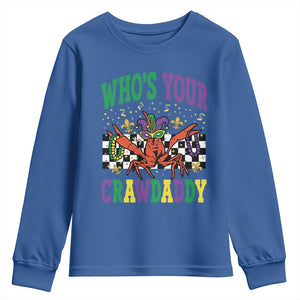 Mardi Gras Crawfish Youth Sweatshirt Who Is Your Crawdaddy TS14 Royal Blue Print Your Wear
