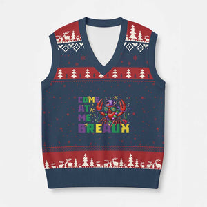 Mardi Gras Crawfish V-Neck Knit Sweater Vest Come At Me Breaux TS14 Navy Red Print Your Wear