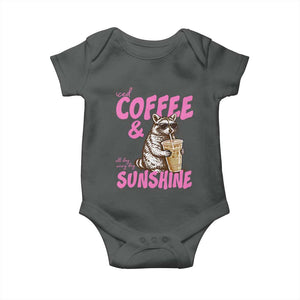 Iced Coffee and Sunshine Baby Onesie Funny Raccoon Summer Coffee Lover Gift TS14 Dark Heather Print Your Wear
