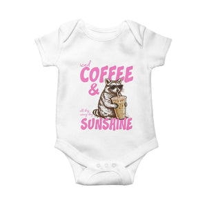 Iced Coffee and Sunshine Baby Onesie Funny Raccoon Summer Coffee Lover Gift TS14 White Print Your Wear