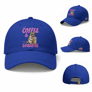 Iced Coffee and Sunshine Baseball Cap Funny Raccoon Summer Coffee Lover Gift TS14 Baseball Cap Universal Fit Royal Blue Print Your Wear