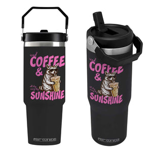 Iced Coffee and Sunshine Flip Straw Tumbler Funny Raccoon Summer Coffee Lover Gift TS14 One Size: 30 oz Black Print Your Wear