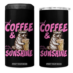 Iced Coffee and Sunshine 4 in 1 Can Cooler Tumbler Funny Raccoon Summer Coffee Lover Gift TS14 One Size: 16 oz Black Print Your Wear