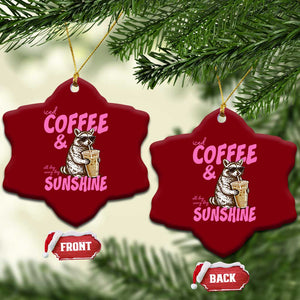 Iced Coffee and Sunshine Ceramic Ornament Funny Raccoon Summer Coffee Lover Gift TS14 Print Your Wear