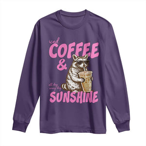 Iced Coffee and Sunshine Long Sleeve Shirt Funny Raccoon Summer Coffee Lover Gift TS14 Purple Print Your Wear