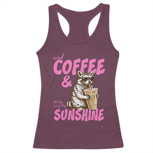 Iced Coffee and Sunshine Racerback Tank Top Funny Raccoon Summer Coffee Lover Gift TS14 Maroon Print Your Wear