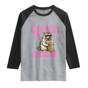 Iced Coffee and Sunshine Raglan Shirt Funny Raccoon Summer Coffee Lover Gift TS14 Heather Gray Black Print Your Wear
