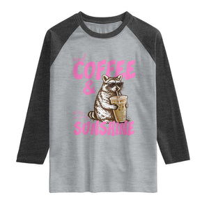 Iced Coffee and Sunshine Raglan Shirt Funny Raccoon Summer Coffee Lover Gift TS14 Heather Gray Heather Charcoal Print Your Wear