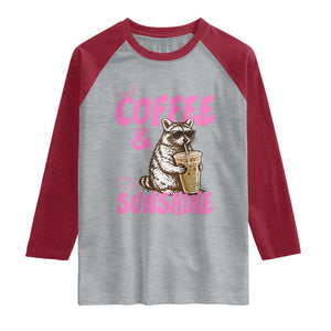 Iced Coffee and Sunshine Raglan Shirt Funny Raccoon Summer Coffee Lover Gift TS14 Heather Gray Heather Red Print Your Wear