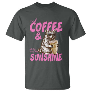 Iced Coffee and Sunshine T Shirt Funny Raccoon Summer Coffee Lover Gift TS14 Dark Heather Print Your Wear