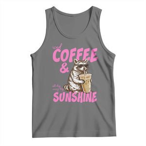 Iced Coffee and Sunshine Tank Top Funny Raccoon Summer Coffee Lover Gift TS14 Black Heather Print Your Wear