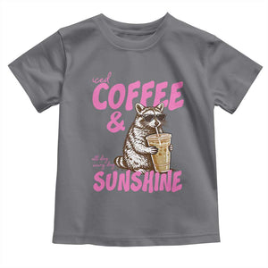 Iced Coffee and Sunshine Toddler T Shirt Funny Raccoon Summer Coffee Lover Gift TS14 Charcoal Print Your Wear