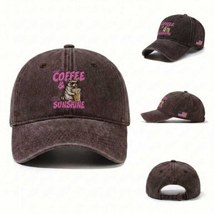 Iced Coffee and Sunshine Washed Cotton Baseball Cap Funny Raccoon Summer Coffee Lover Gift TS14 Washed Cap Universal Fit Dark Brown Print Your Wear