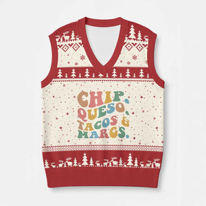 Chips Queso Tacos & Margs V-Neck Knit Sweater Vest Cinco De Mayo Mexican Food Margarita Lover TS14 Beige Red Print Your Wear