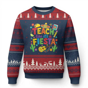 Cinco De Mayo Teacher Ugly Christmas Sweater Teach Like Its A Fiesta TS14 Navy Red Print Your Wear