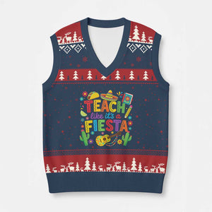 Cinco De Mayo Teacher V-Neck Knit Sweater Vest Teach Like Its A Fiesta TS14 Navy Red Print Your Wear