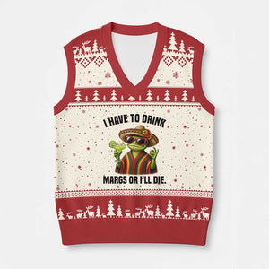 Cinco De Drinko Margarita V-Neck Knit Sweater Vest Funny Drinking Lizard Cinco De Mayo Fiesta TS14 Beige Red Print Your Wear