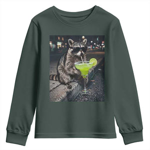 Margarita Cocktail Youth Sweatshirt Funny Raccoon Mexican Food Meme TS14 Dark Forest Green Print Your Wear