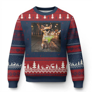 Cinco de Mayo Margarita Ugly Christmas Sweater Funny Chihuahua Drinking Cocktail Mexican Fiesta Gift TS14 Navy Red Print Your Wear