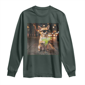Cinco de Mayo Margarita Long Sleeve Shirt Funny Chihuahua Drinking Cocktail Mexican Fiesta Gift TS14 Dark Forest Green Print Your Wear