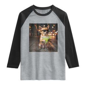 Cinco de Mayo Margarita Raglan Shirt Funny Chihuahua Drinking Cocktail Mexican Fiesta Gift TS14 Heather Gray Black Print Your Wear