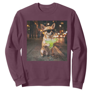 Cinco de Mayo Margarita Sweatshirt Funny Chihuahua Drinking Cocktail Mexican Fiesta Gift TS14 Maroon Print Your Wear
