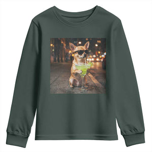 Cinco de Mayo Margarita Youth Sweatshirt Funny Chihuahua Drinking Cocktail Mexican Fiesta Gift TS14 Dark Forest Green Print Your Wear