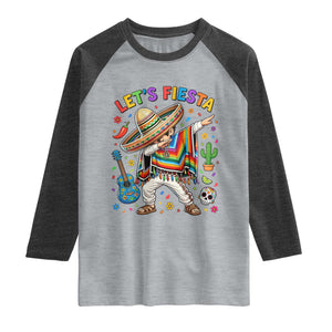 Lets Fiesta Raglan Shirt Funny Dabbing Boy Cinco De Mayo Fiesta TS14 Heather Gray Heather Charcoal Print Your Wear
