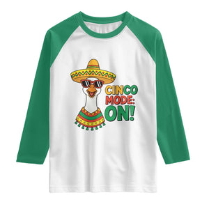Cinco Mode On Raglan Shirt Silly Goose Cinco De Mayo Fiesta TS14 White Kelly Green Print Your Wear