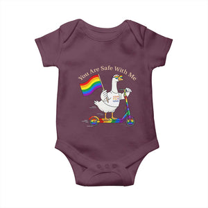 You Are Safe With Me Baby Onesie LGBTQ Pride Goose Rainbow TS14 Maroon Print Your Wear