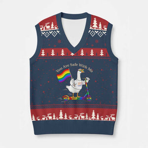 You Are Safe With Me V-Neck Knit Sweater Vest LGBTQ Pride Goose Rainbow TS14 Navy Red Print Your Wear