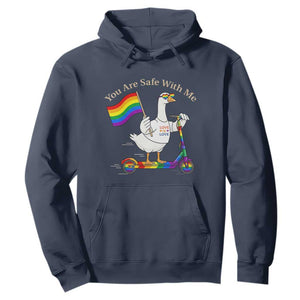 You Are Safe With Me Hoodie LGBTQ Pride Goose Rainbow TS14 Navy Print Your Wear