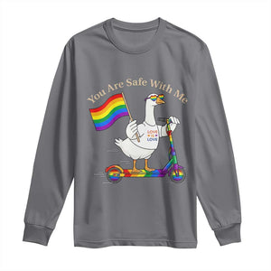 You Are Safe With Me Long Sleeve Shirt LGBTQ Pride Goose Rainbow TS14 Charcoal Print Your Wear
