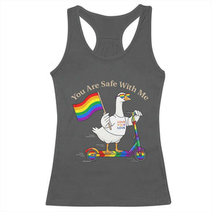 You Are Safe With Me Racerback Tank Top LGBTQ Pride Goose Rainbow TS14 Dark Heather Print Your Wear
