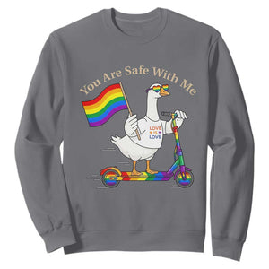 You Are Safe With Me Sweatshirt LGBTQ Pride Goose Rainbow TS14 Charcoal Print Your Wear